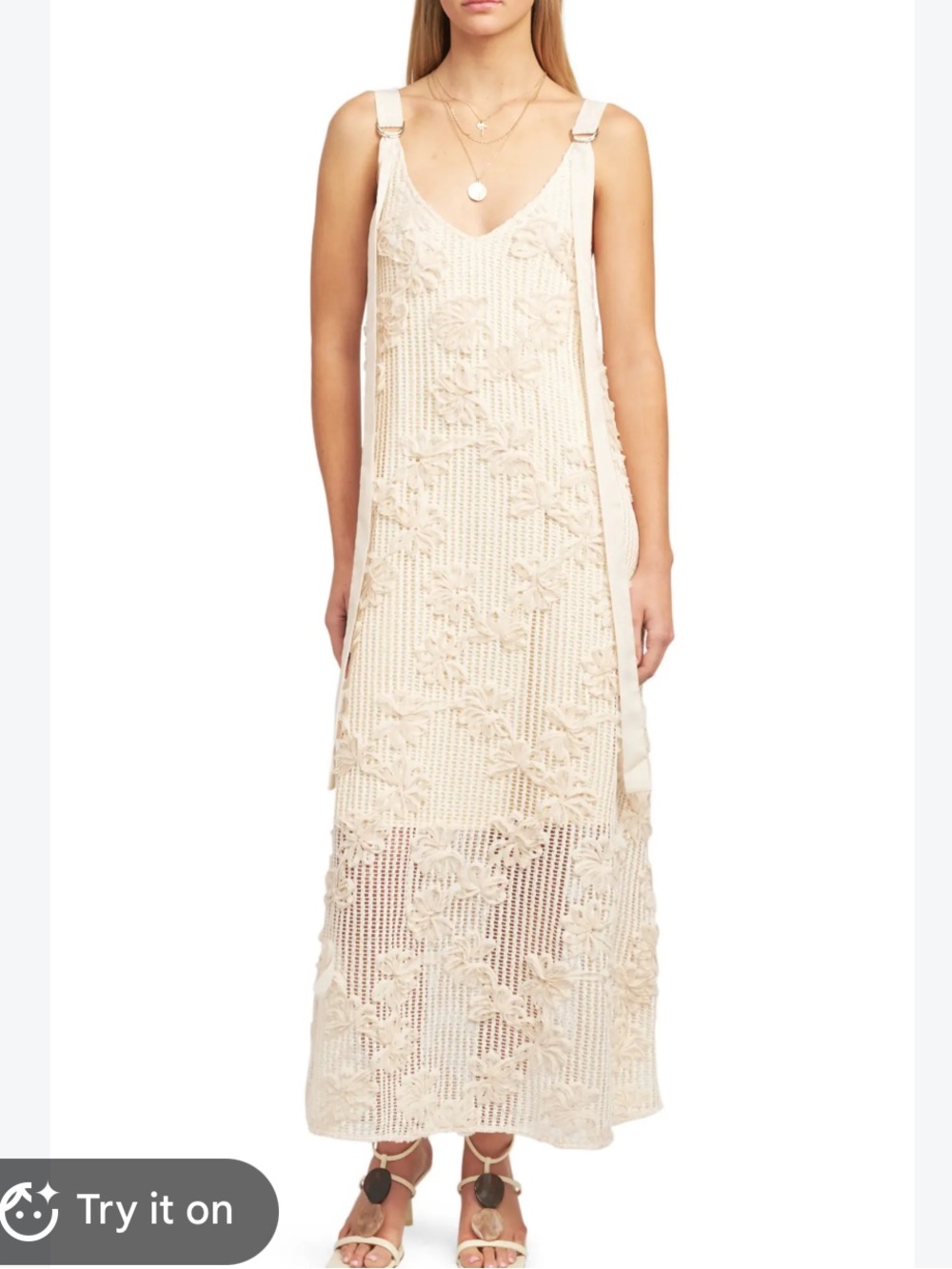 En Saison womans Reese Floral Appliqué Open Stitch Maxi Dress size S